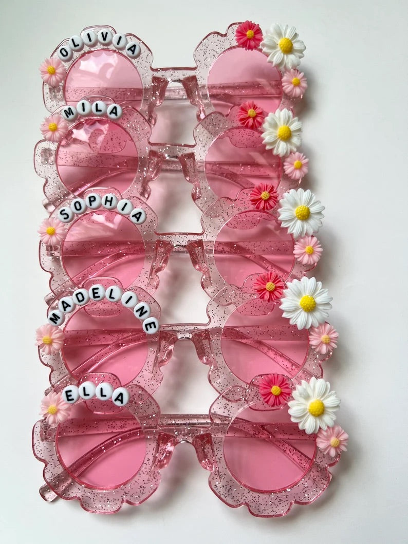 Customized Pink Oopsie Daisies Pink Glitter Sunnies Sunglasses