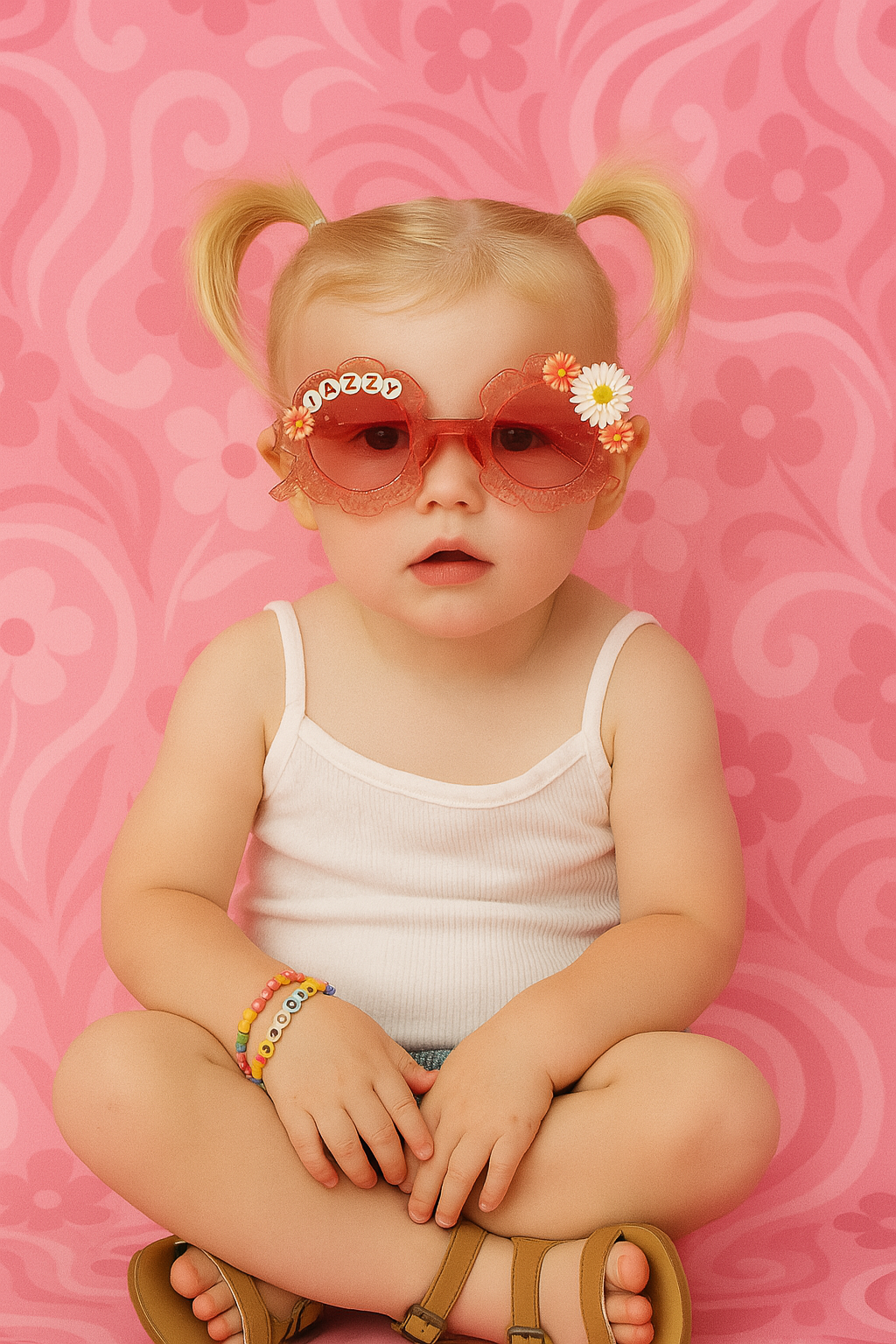Customized Pink Oopsie Daisies Pink Glitter Sunnies Sunglasses