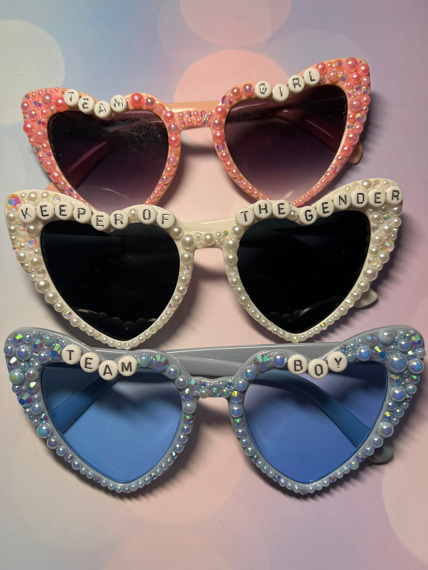 Customized Baby Shower Gender Reveal Heart Sunglasses Rhinestone, Baby Sunglasses, Pearl Sunglasses Mama , Mommy Accessories,(Free Gift Box)
