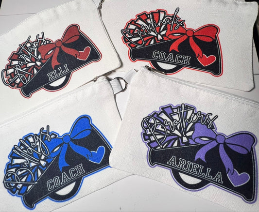Megaphone Bow Style Mascot Name Personalized Sublimated Canvas Pouch, Cheer, Football, Basketball