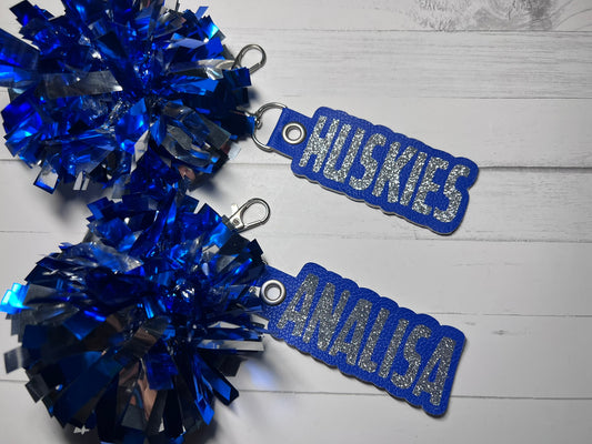 Custom Faux Leather Keychain with Matching 4 inch Cheer Pom Pom (40 color combos available!) – The Perfect Personalized Holiday/Christmas Gift!
