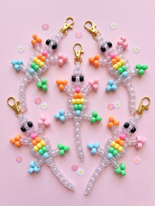 Pastel Rainbow Beaded Lizard Keychain