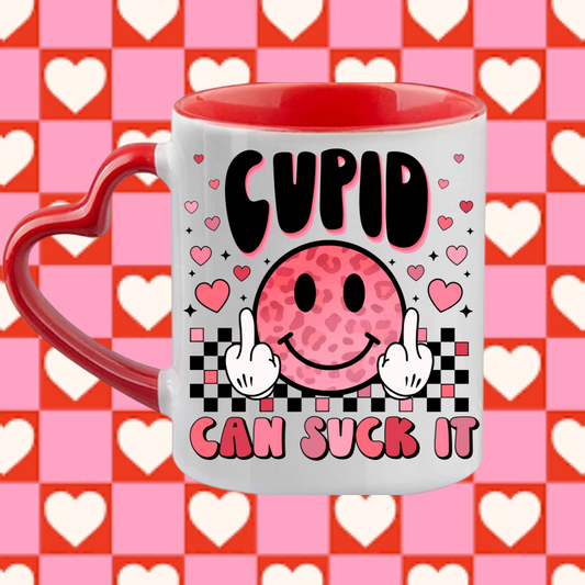 Cupid Can Suck It Red Heart Handle Mug 2024 Valentine’s Day