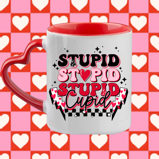 Pink Stupid Cupid Red Heart Handle Mug 2024 Valentine’s Day