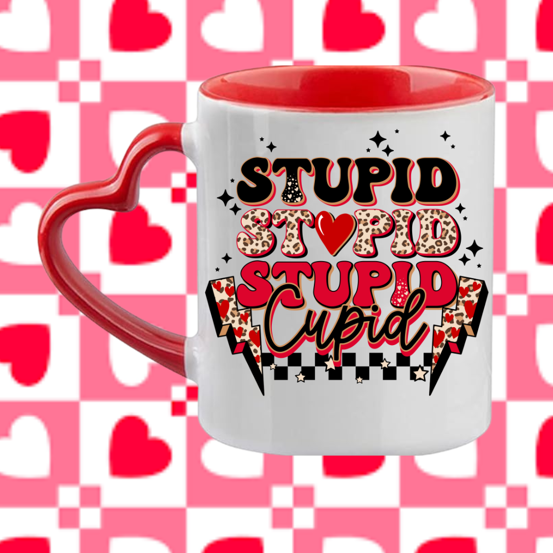 Stupid Cupid Red Heart Handle Mug 2024 Valentine’s Day