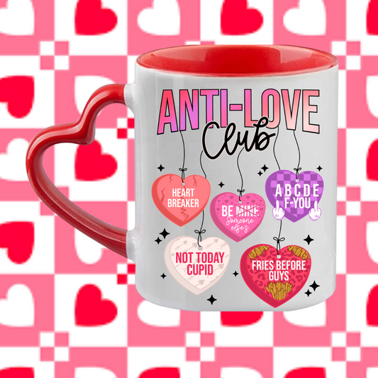 Anti-Love Club Red Heart Handle Mug 2024 Valentine’s Day