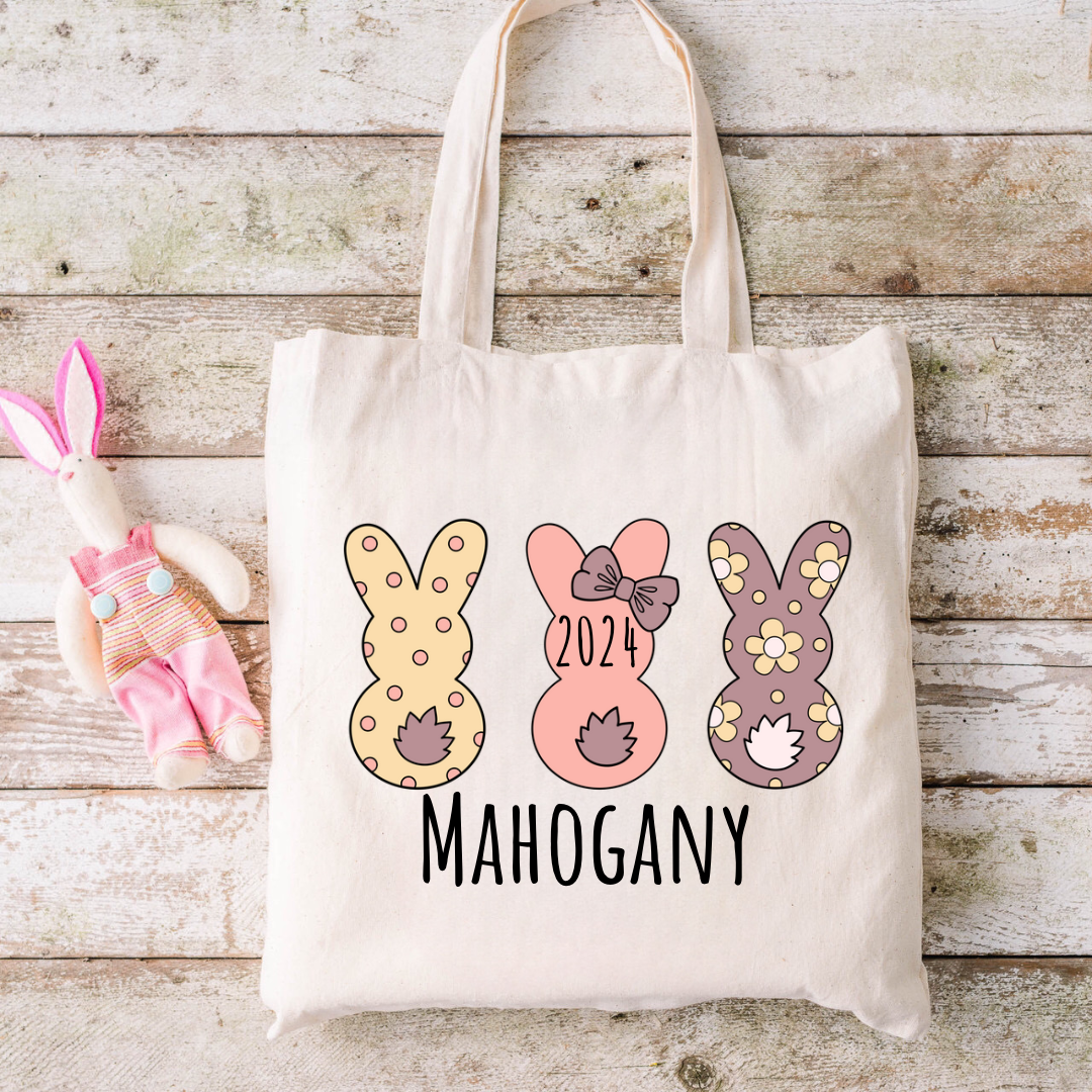 Personalized Easter 2024 3 Bunny Tote