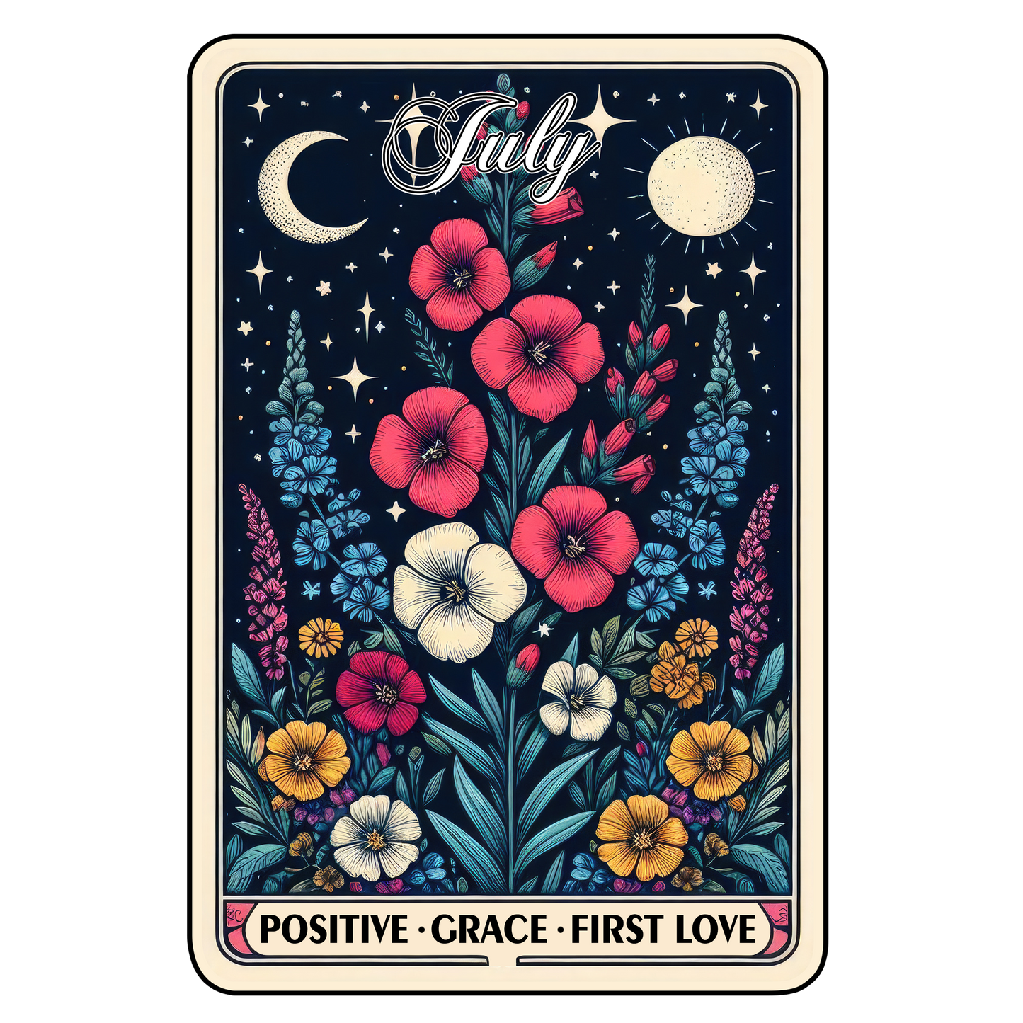 Birth Month Flower Tarot Glittered 2.5x3.5 Flat Fridge Magnet, Locker Magnet