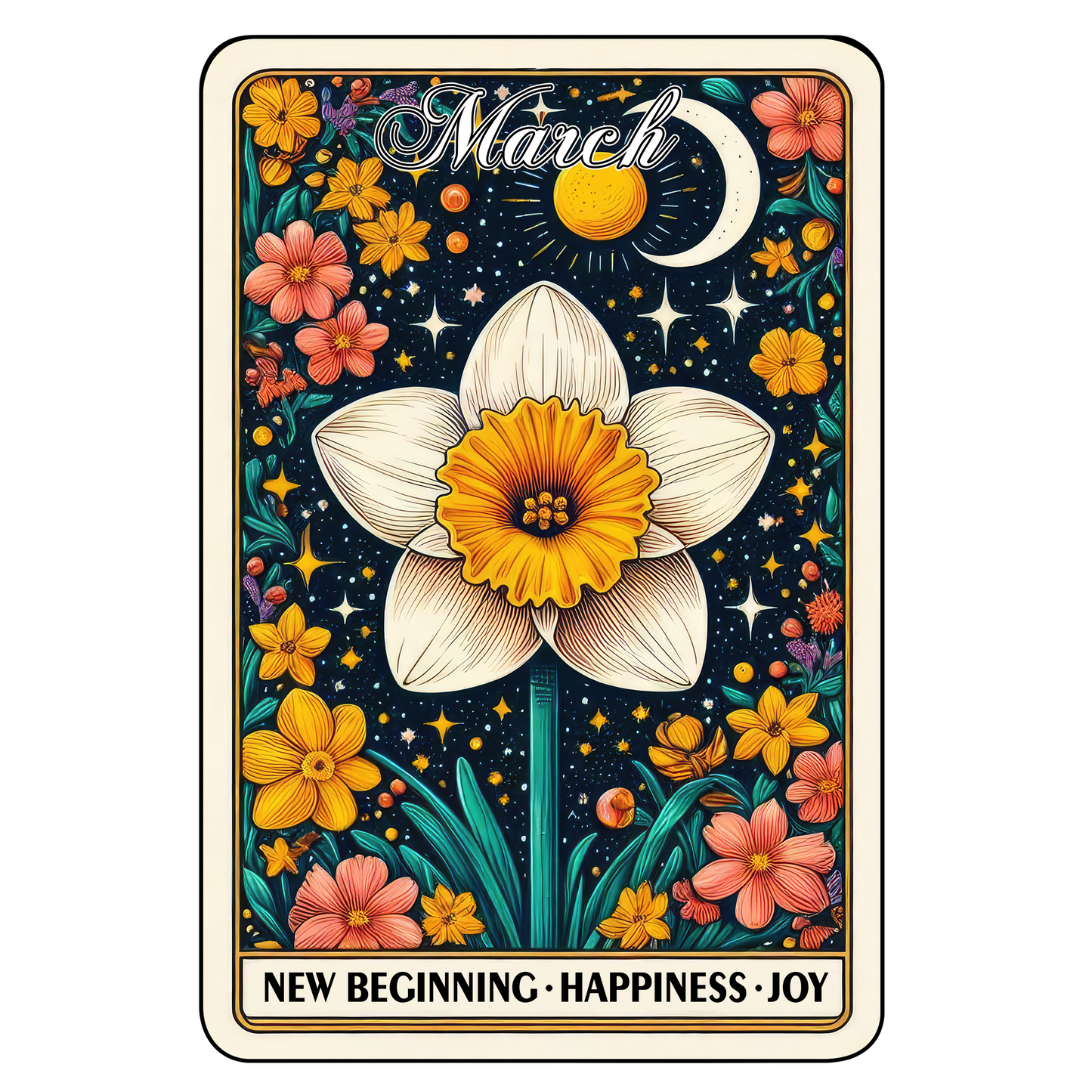 Birth Month Flower Tarot Glittered 2.5x3.5 Flat Fridge Magnet, Locker Magnet