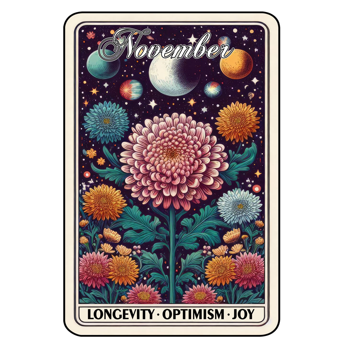 Birth Month Flower Tarot Glittered 2.5x3.5 Flat Fridge Magnet, Locker Magnet