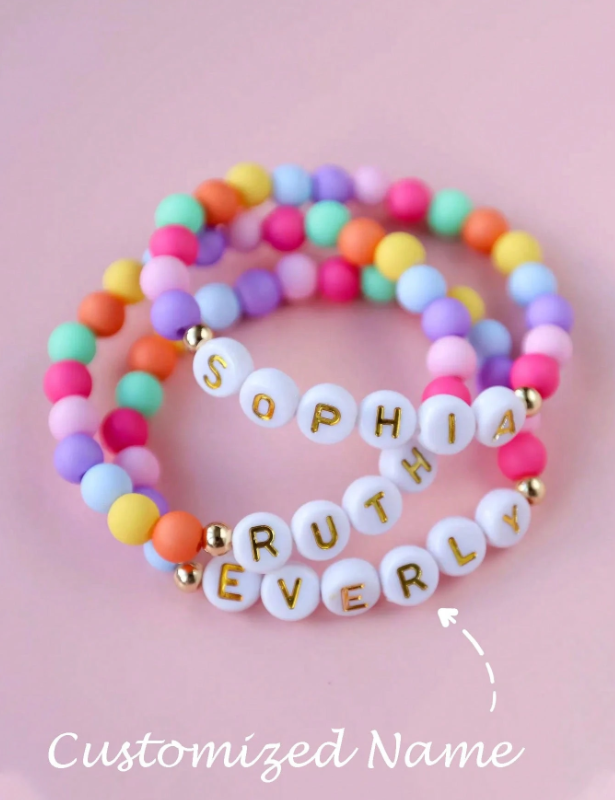 Personalized Candy-Colored Bauble Bracelet with Gold Lettering-Perfect Holiday/Christmas Gift!