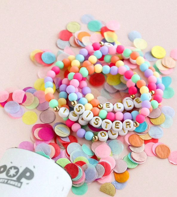 Personalized Candy-Colored Bauble Bracelet with Gold Lettering-Perfect Holiday/Christmas Gift!