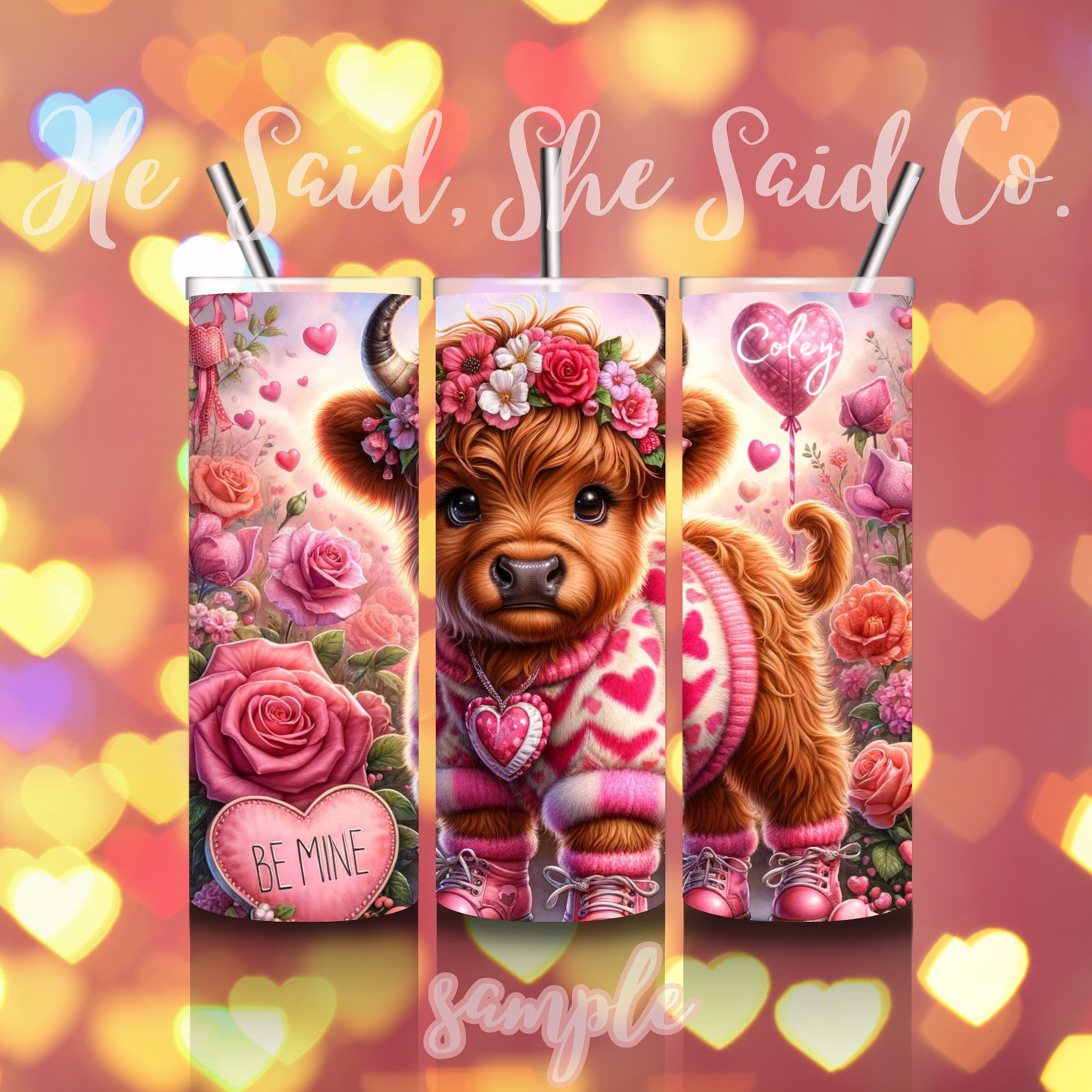 Highland Baby Cow Valentine’s Personalized Tumbler