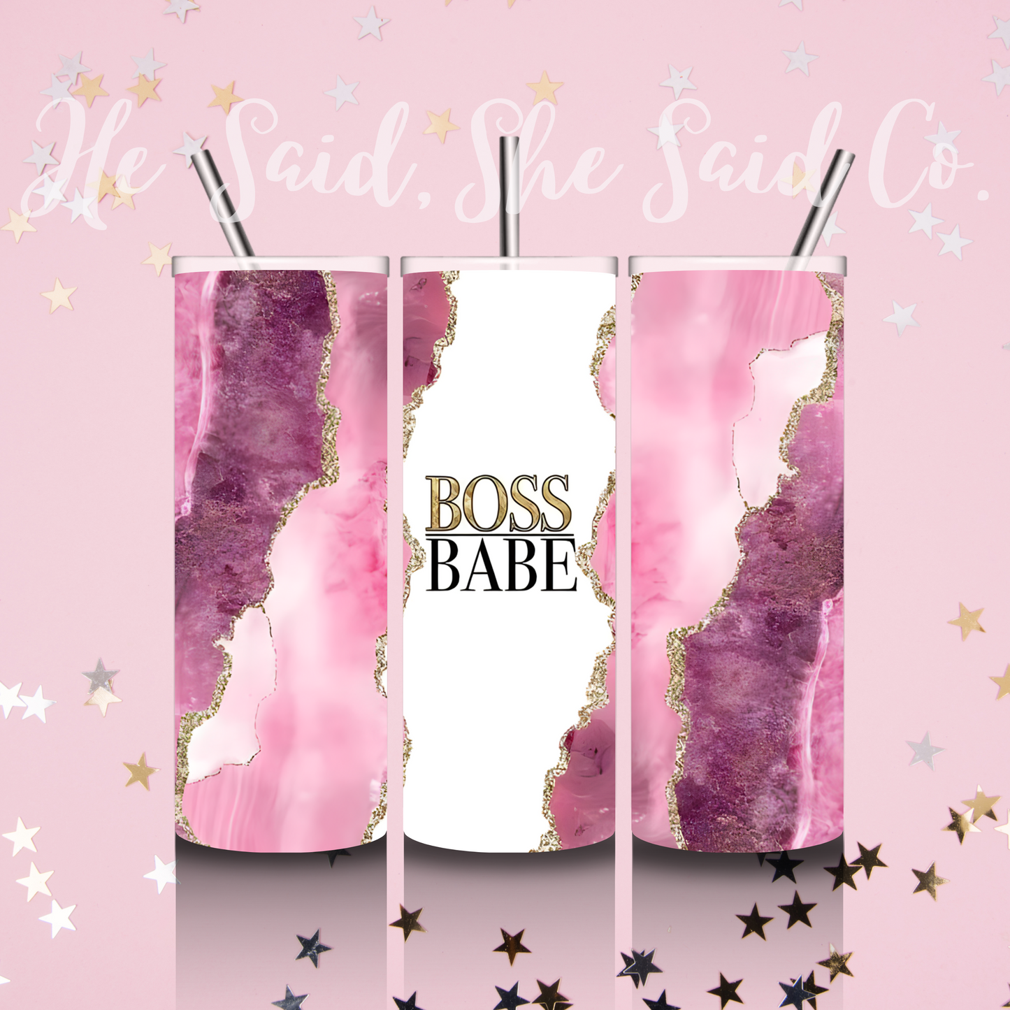 Boss Babe Pink Watercolor Tumbler