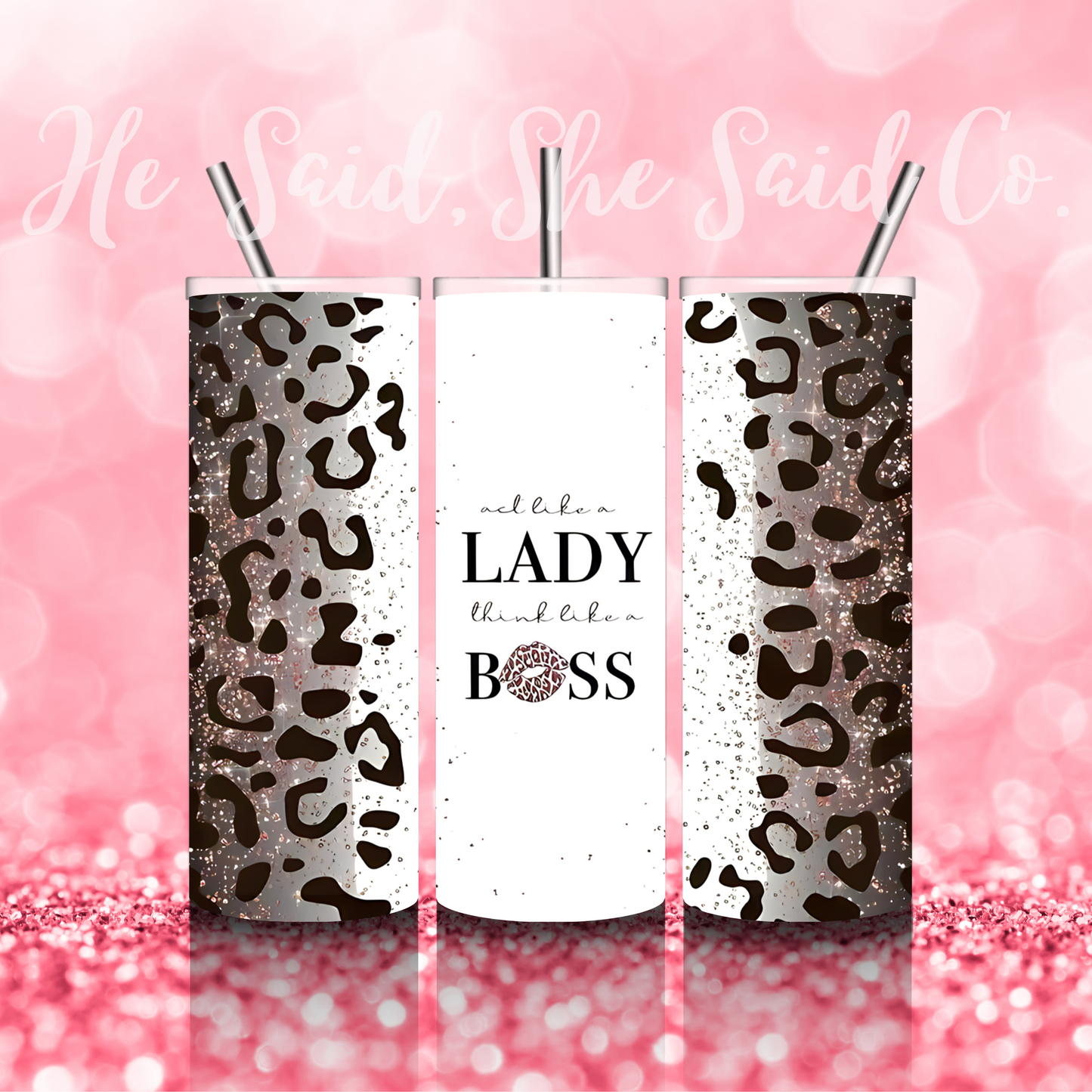 Act Like A Lady Glitter Leopard Tumbler