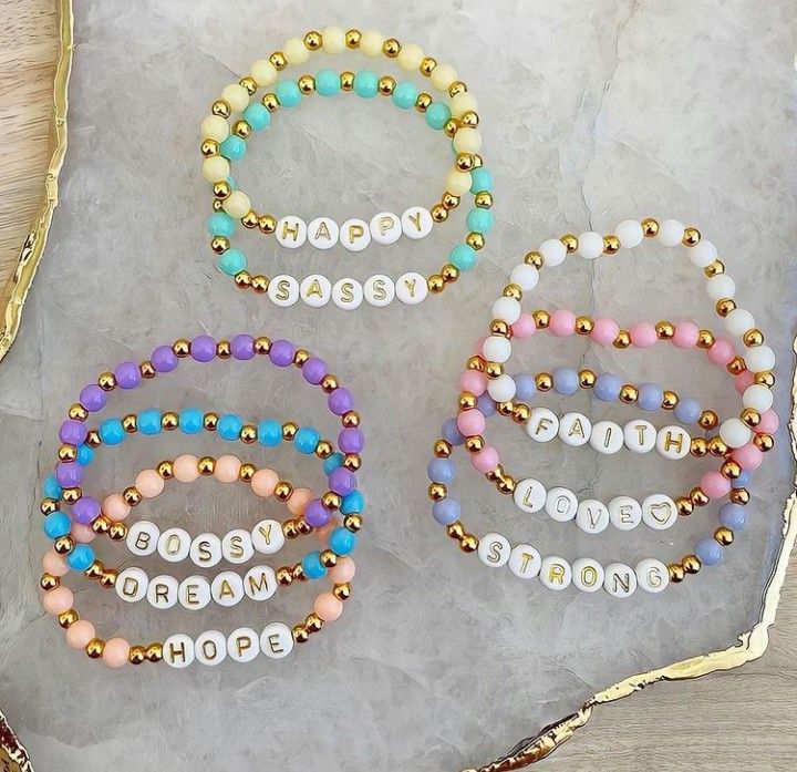 Personalized  Pastel Colored Bauble Bracelet with Gold Lettering-Perfect Holiday/Christmas Gift!
